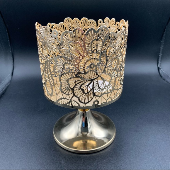 BATH & BODY WORKS GOLD GEM GLASS PEDESTAL LARGE 3 WICK CANDLE HOLDER - Picture 7 of 8